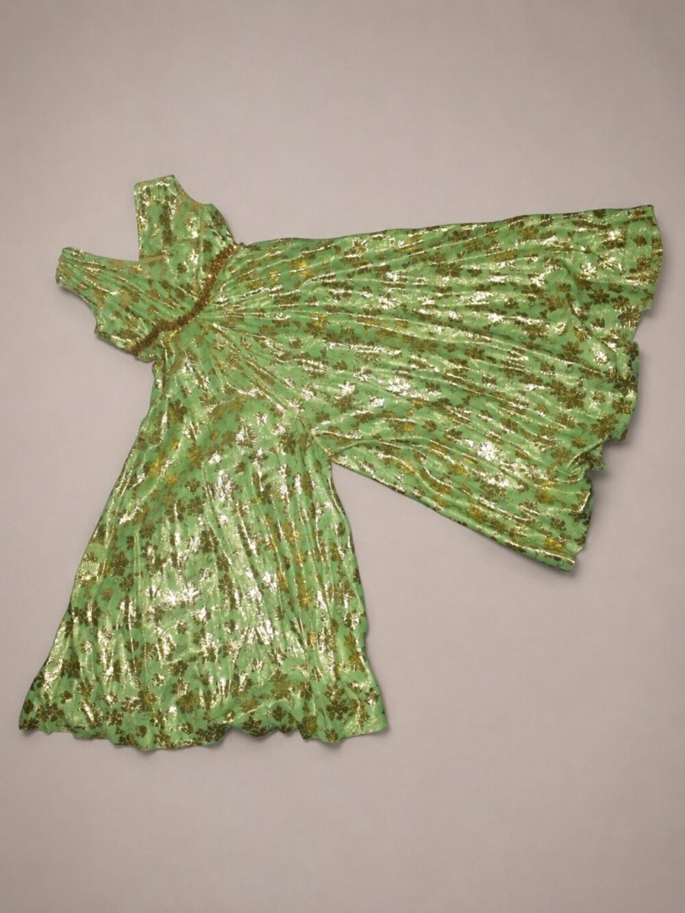 Vintage 60s Super Wide Leg Jumpsuit Light Green Metallic Gold Mod Hostess S M